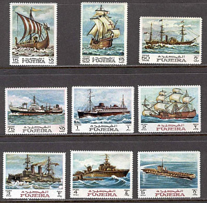 Фуджейра, Парусники и Военные Корабли, 1968, 9 марок